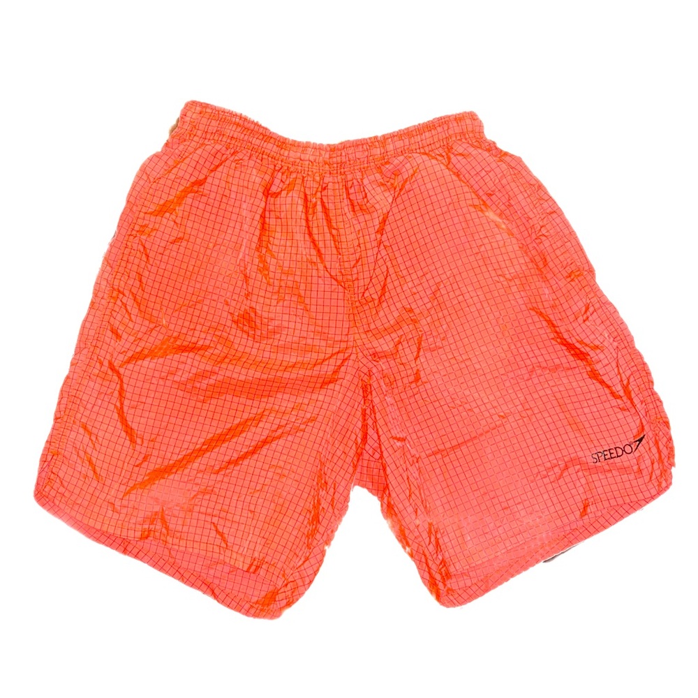 Vintage Orange Speedo Swim Trunks with Grid Pattern
